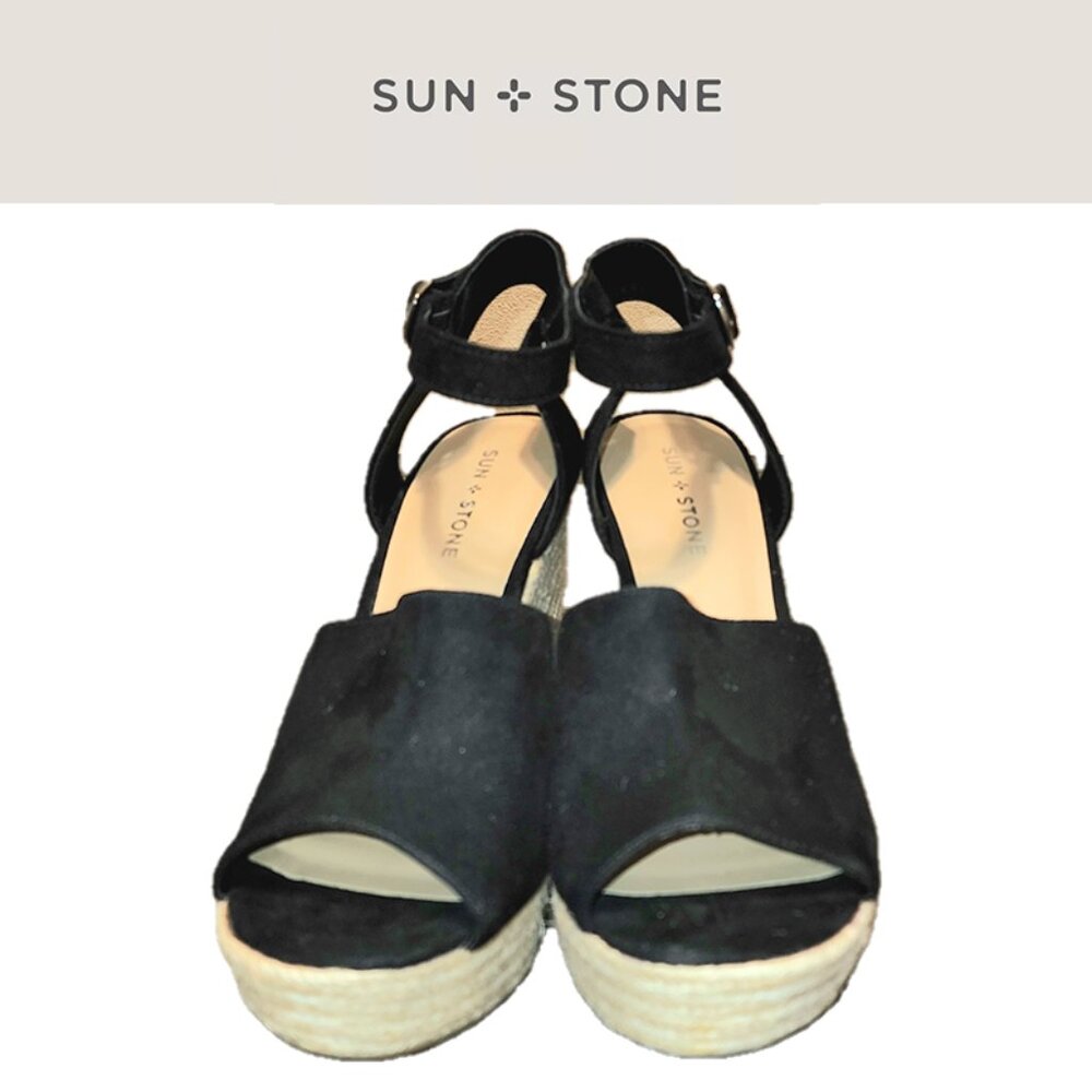 SUN STONE FEY ESPADRILLE DRESS SANDALS NWOT BLACK 10M - Picture 1 of 13